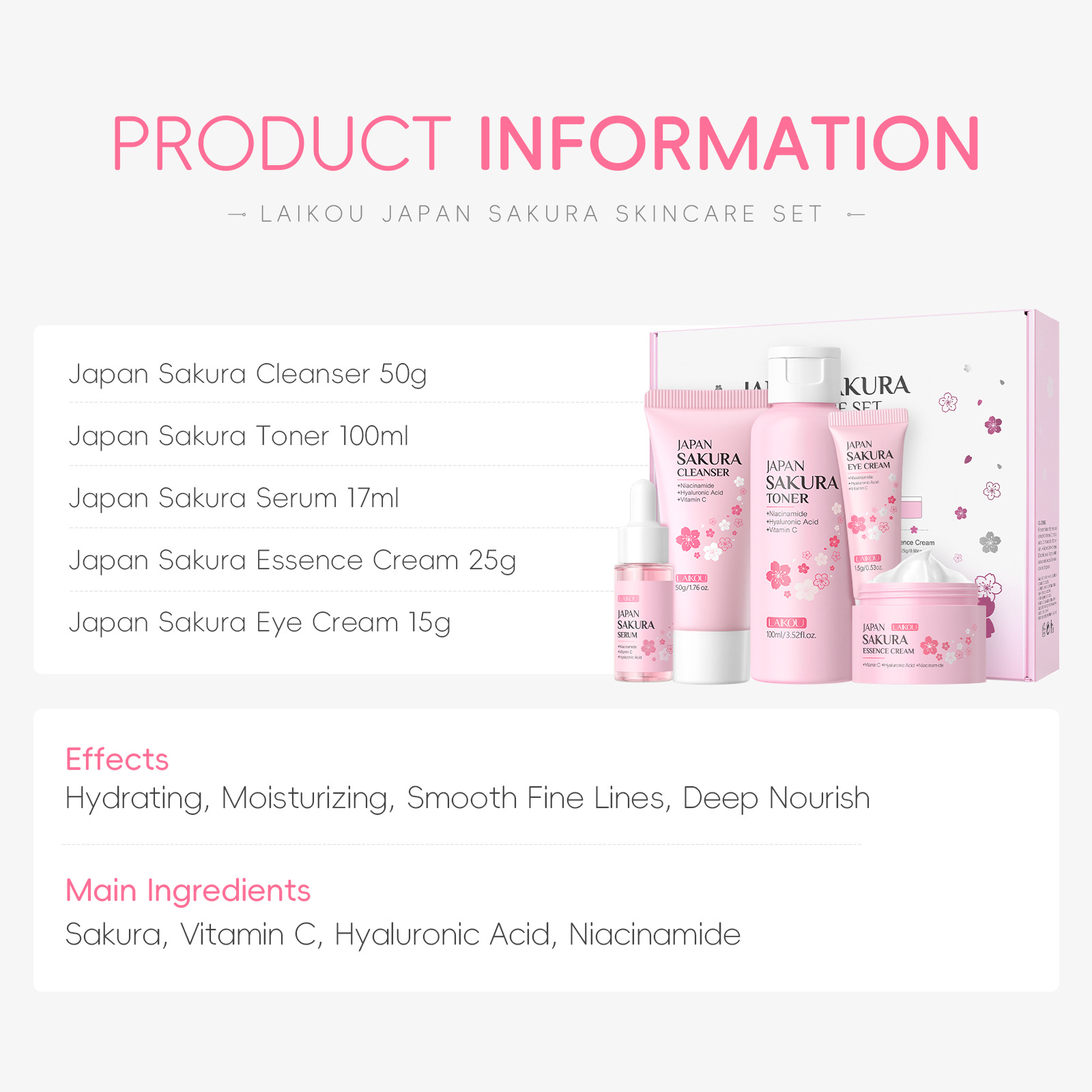 LAIKOU Sakura 5pcs Perawatan K - Essence Serum Toner ulasan dan harga