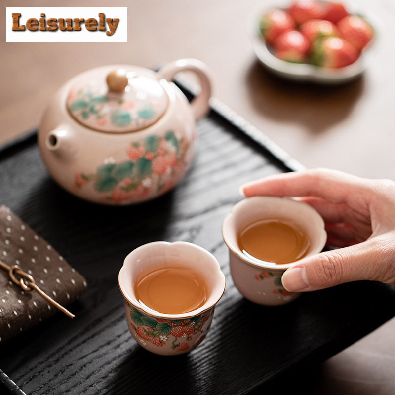 Antik Pink Ru Kiln Teacup stro - Korean Tea Set ulasan dan harga